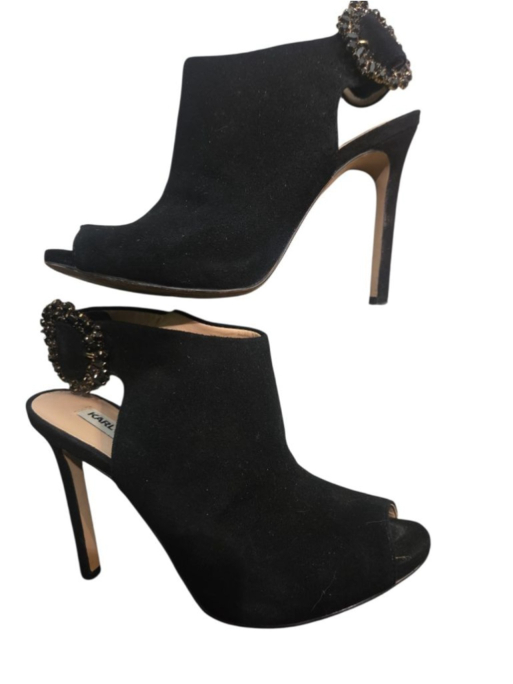 Women's Karl Lagerfeld Black Gold Heeled Boots Size 6.5